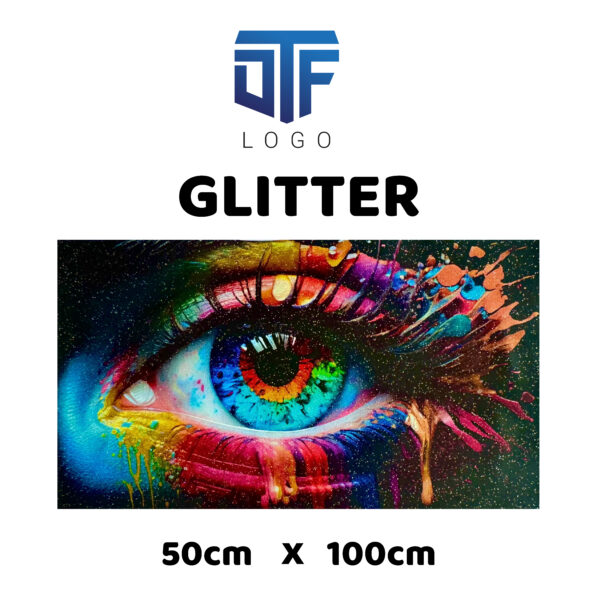 DTF logo met glitter bedrukking 50x100cm